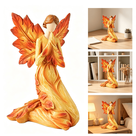 Resin Figurine Decoration Autumn Maple Leaf Angel Design for Fall Harvest Festival Indoor Outdoor Scene Display