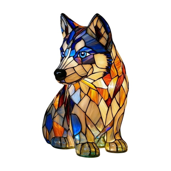 Resin Figurine LED Night Light, Glowing Dog Series Art Animal Statue, Sitting Husky Decorative Lamp
