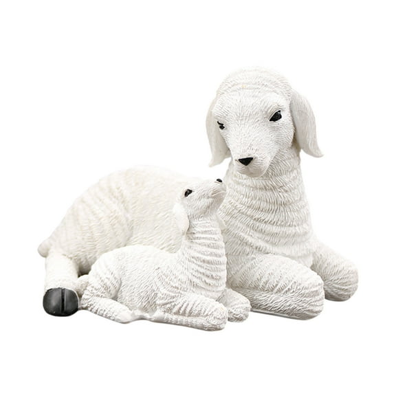 Resin Figurine Lamb Ornament Decor,Resin Sheep Statue, Cute Lamb Ornament Sheep Figurines for Garden Farm Yard Gifts Artificial Lamb Craft, Mother Baby Sheep
