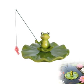 Resin Floating Frog Fishing Ornament for Garden Pond or Aquarium Decor with Cute Lily Pad Design for Outdoor Yard and Indoor Water Features