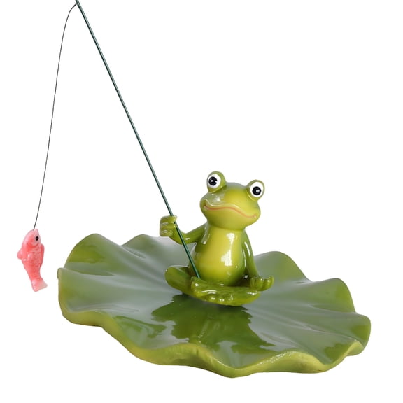 Resin Floating Frogs Statue With Fishing Rod For Garden And Aquariums Decors