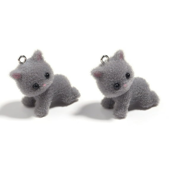 Resin Flocking Adorable Cat Keychain Pendant Cute 3D Plush Car Key Chain Bag Charm Backpack Backpack Accessory for Women & Girls Gray