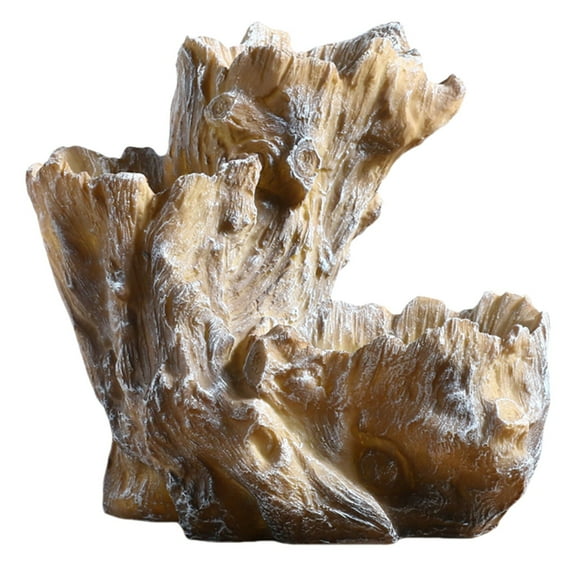 Resin Flower Pot, Artificial Stump Planter, Multi-Plant Bonsai Display Pot, Lightweight Durable Resin Material, Natural Texture, Three Independent Planting Spaces, Yellow Brown Miniature Faux Stump
