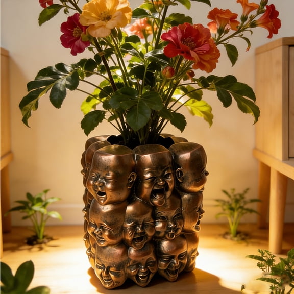 Resin Flower Pot Planter with Smiling Buddha Statue, Decorative Garden Planter for Indoor Outdoor Plants, Zen Home Decor, Unique Gift Idea for Housewarming, Modern Succulent Planter, Handmade Crafts