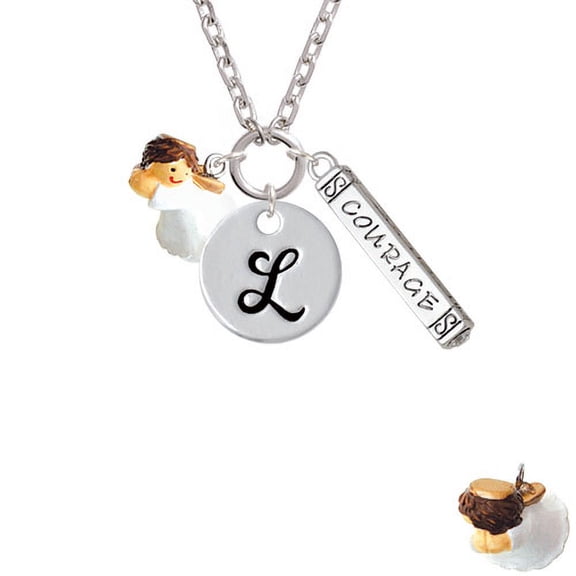 Resin Flying Angel - L - Script Initial Disc Courage Strength Wisdom Zoe Necklace