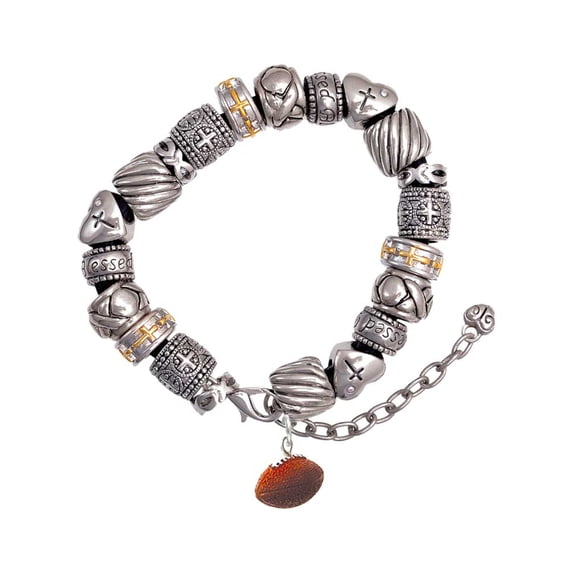 Resin Football Silver Tone Christian Bead Bracelet