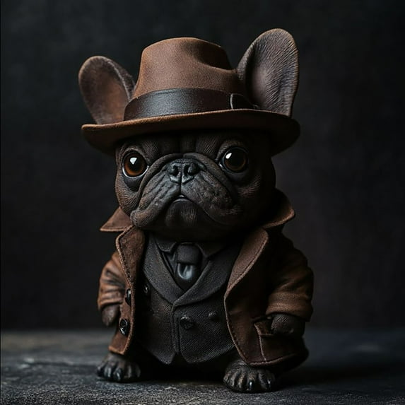 Resin French Bulldog Statue - Cute Gentleman Dog Figurine for Home Decor, Patio & Garden Decoration - British Style Animal Sculpture for Dog Lovers