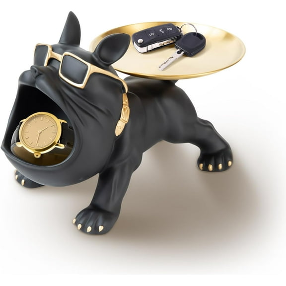 Resin French Bulldog Tray Statue for Home Deco Storage Key Candy Holder Bowl Tray Modern Art Frenchie Animal Sculpture Decor for Dinning Room Entryway Table Office Desk,Orange