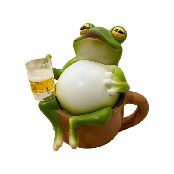 Resin Frog Figurine Sitting in Cup with Glass Realistic Animal Sculpture for Home Office Desk Decoration Ornament Gift