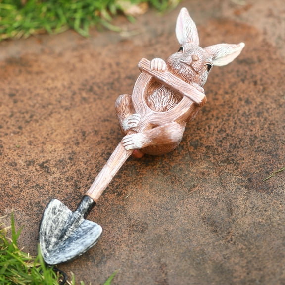 Resin Garden Figurine Stake, Outdoor Whimsical Animal Statue with Shovel Base, Weatherproof Yard Ornament for Lawns, Flower Beds and Pots, 6.5 Inch