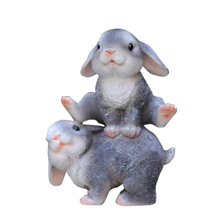 Resin Garden Statue Bunny Figurines Decorative Crafts Desktop Photo Props Rabbit Sculptures For Indoor Bedroom Thanksgiving Day Outdoor Lawn Jumping Grey