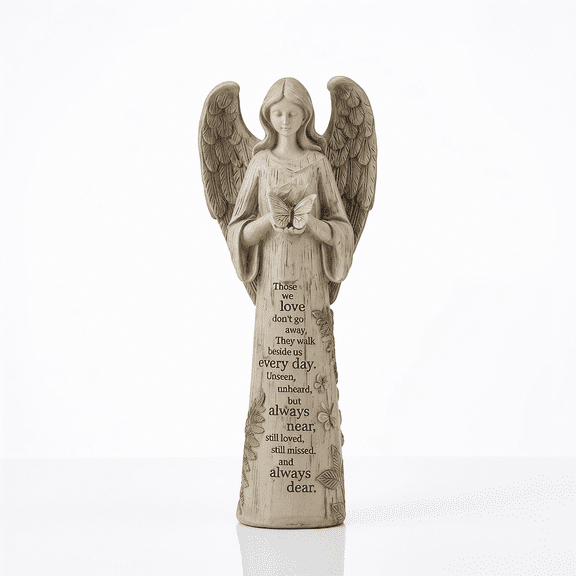 Memorial Angel Garden Statue with Butterfly, Sympathy Gift for Loss of Loved One, Resin Garden Angel Figurine with Inspirational Scripture Inscription, Outdoor & Indoor Memorial Decor