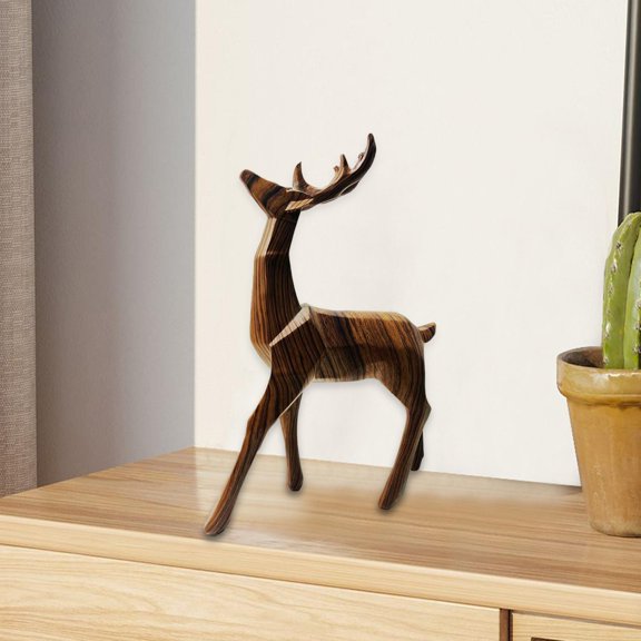 Resin Geometry Standing Reindeer Elk Shelf Decoration Cute for Wedding Gift Dark Brown