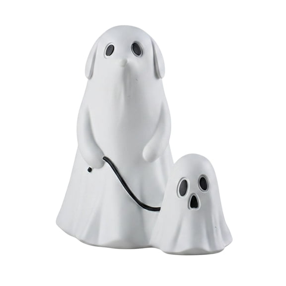 Resin Ghost Dog Leash Figurine Halloween Tabletop Ornament Decorative Sculpture for Indoor Outdoor Display Home Office Use