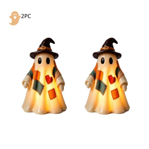 Resin Ghost Figurines Halloween Lights – Pick 1,2,or 3-Pack,6.3" Witch Hat Vintage Halloween Decor Lamp,Warm Glow Ornament for Indoor Shelf(2PC)