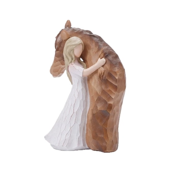 Resin Girl Hugging Horse Statue Matte Smooth Surface Anti Tipping Solid Base Compact Tabletop Sculpture Modern Boho Style Decor for Shelf Desk Living Room Heartfelt Gift for Equestrian Horse Lovers