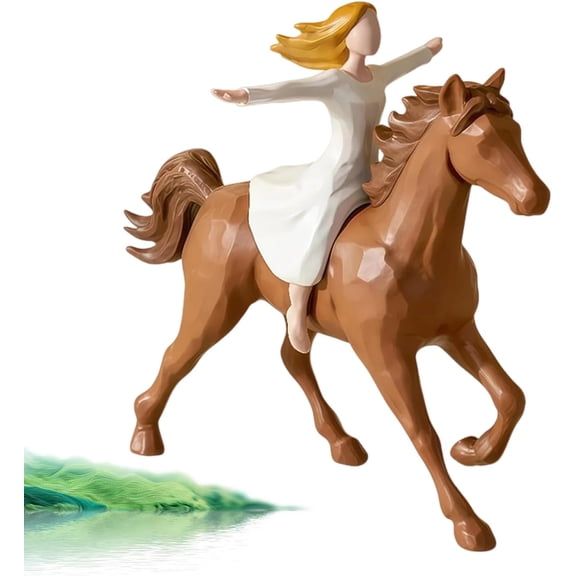 Resin Girl Riding Horse Statue, Handmade, 1PC