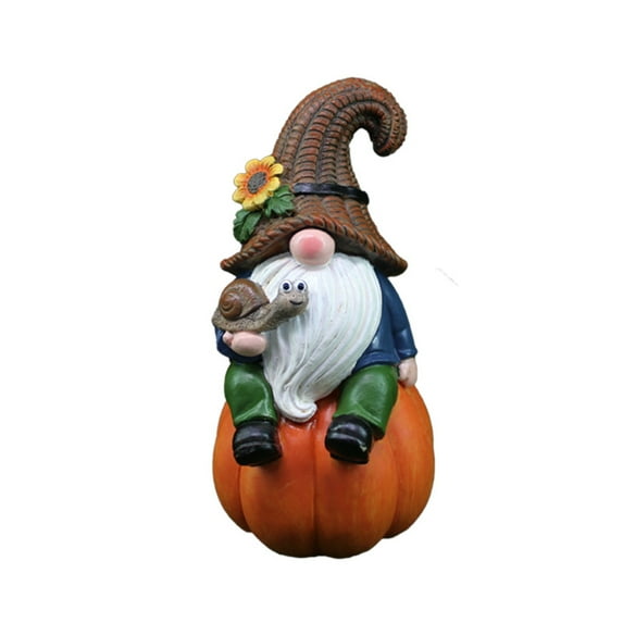 Resin Gnome Pumpkin Resin Garden Gnome Statue Thanksgiving Fall Gnome Figurine Gnome Sitting on Pumpkin Figure Micro Landscape Gnome Ornament for Patio Yard Lawn Indoor Outdoor