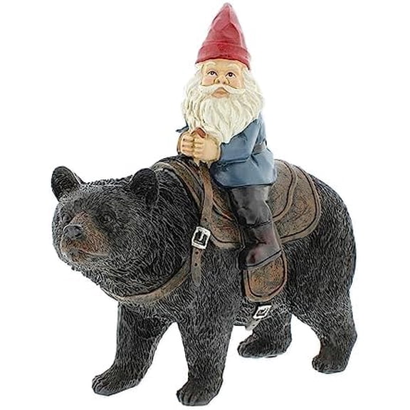 - Resin Gnome Riding on a Bear - Black Bear and Garden Gnome Garden Decor for Outside - Cottage, Garden, Cabin and Fantasy Decor$$Garden & Patio
