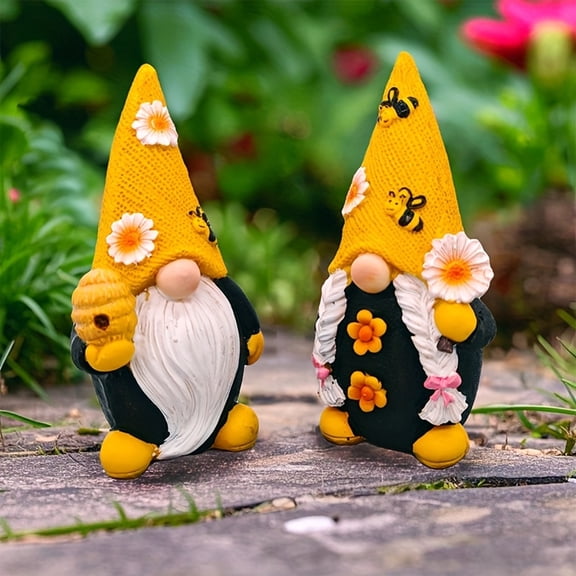 Resin Gnome Statues Bee and Daisy Garden Decor Figurines, Spring Yard Decorations for Patio Lawn Porch, Easter Decorations and Gift Idea, Yellow