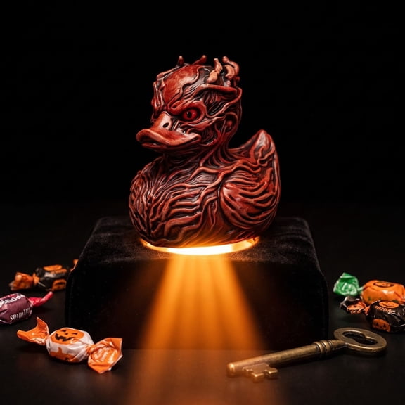 Resin Gothic Devil Duck Figurine, Halloween Theme Desk Decor, Spooky Compact Statue for Shelf, Mantel, Office and Home Display, Unique Gift for Horror and Duck Collectors