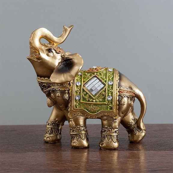 Resin Green Elephant Statue, Feng Shui Figurine, Thai Elephant Sculpture, Lucky Elephant Ornament,Home Decor Gifts