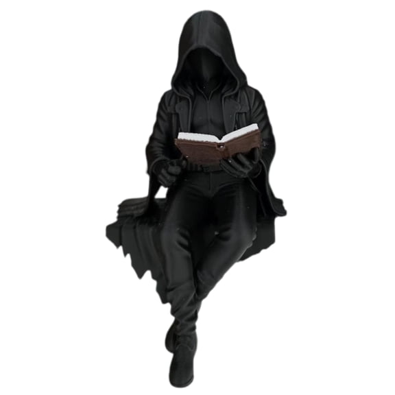 Resin Grim Reaper Mini Figurine With Book Sitting Hooded Ghost Figurine Gothic Decor Robe Man Reading Statue For Halloween Home Office Shelf