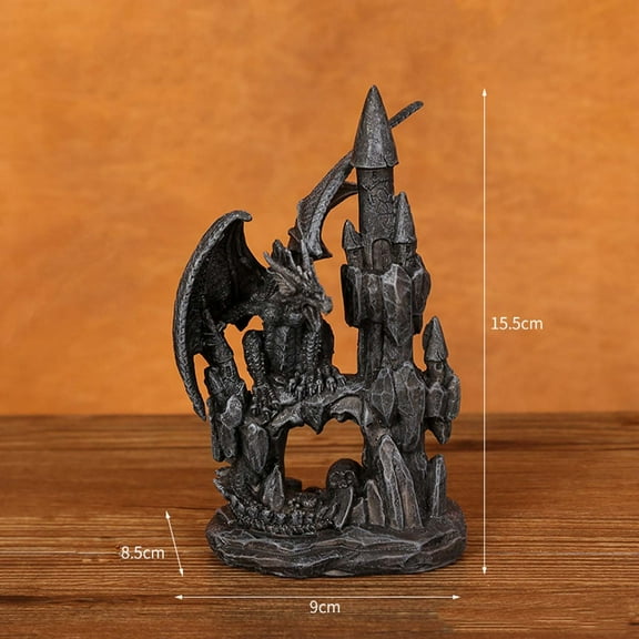 Resin Guardian Dragon Protecting Castle Figurines, Fantasy Dragon Statue Cool Castle Figurine Collectible for Halloween Gifts Home Decor