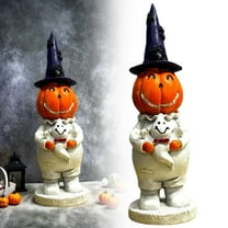 Resin Halloween Pumpkin Figurine, 8.5 Inch Miniature Pumpkin Statue - Collectible Tabletop Ornament for Home Decor, Living Room, Bedroom, Halloween Party Decorations