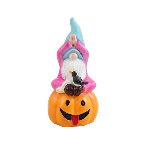 Resin Halloween Pumpkin Gnome Statue – Unique Fall Garden Decor, Outdoor Home Office Ornament for Gnome Lovers