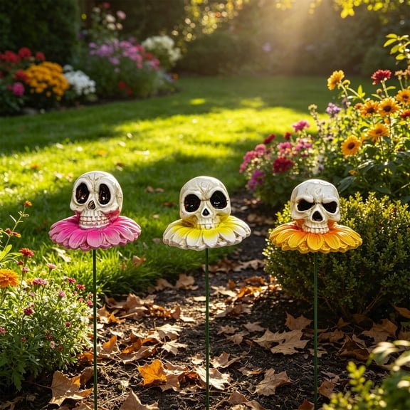 Resin Halloween Skeleton Skull Garden Stake Ornament, Weather Resistant Realistic Bone Sculpture For Front Lawns Patios Graveyard Horror Party Layout