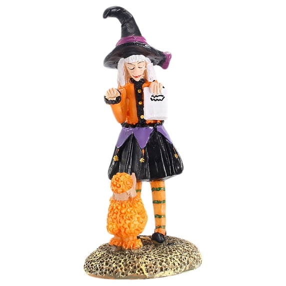 Resin Halloween Witch Doll Figurine – Handmade Tabletop Decor with Charming Design for Home, Desk, and Shelf Display