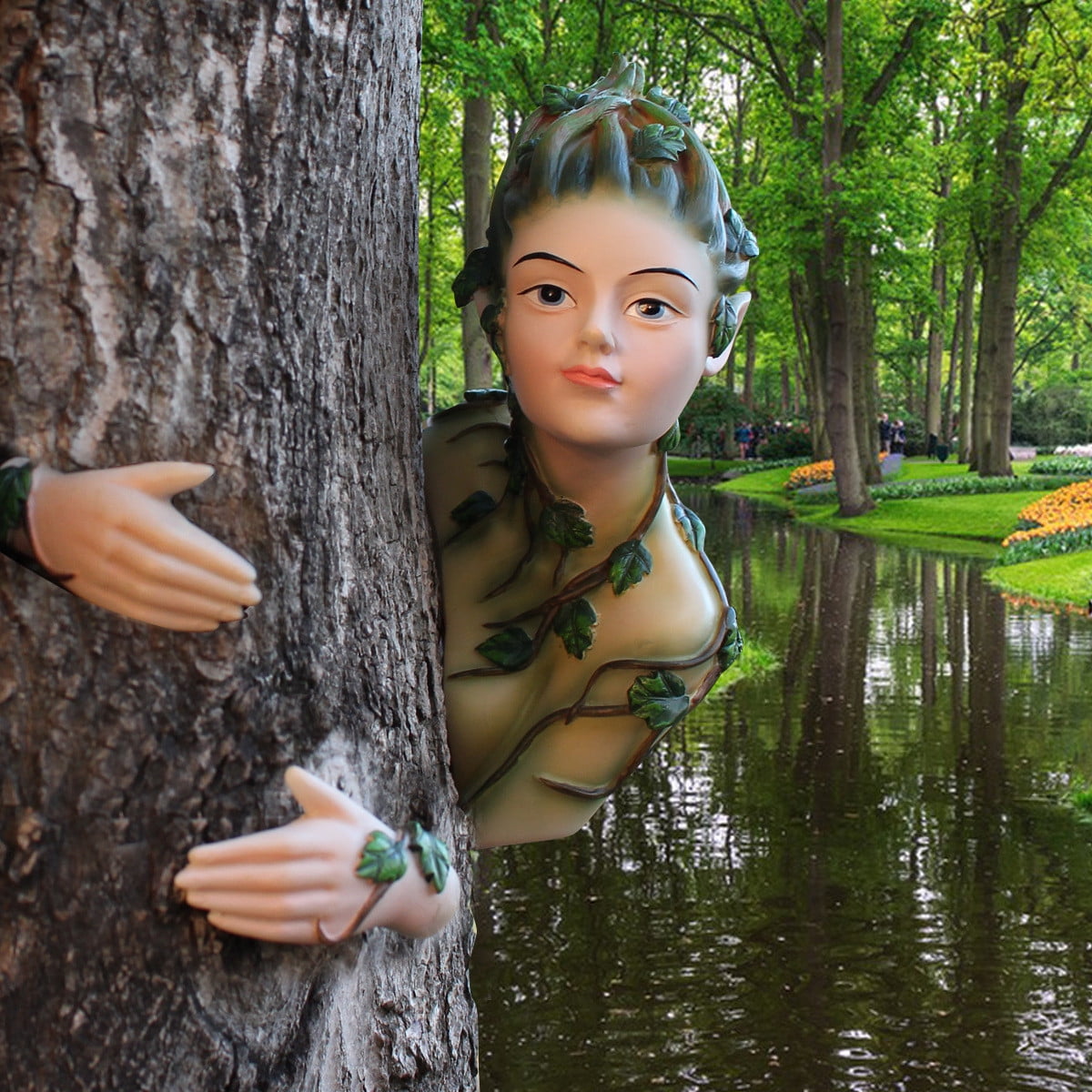 Resin Hand-Painted Forest Elf Tree Peeker Sculpture, Whimsical Outdoor Garden Decor, Funny Yard Statue for Nature Lovers, 5.7x3.93x8.66 Inch, Weatherproof Gardening Gift for Home & Patio