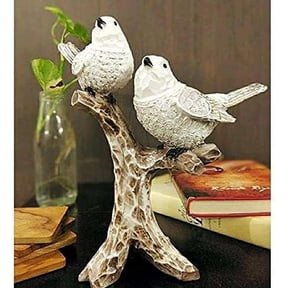 Resin Handcrafted Birds Couple On Tree Showpiece, Bird Statue - White & Brown | For Home Dcor, Living Room, Bedroom, Table Top, Office, Antique Garden Decoration Items - Pack Of 1
