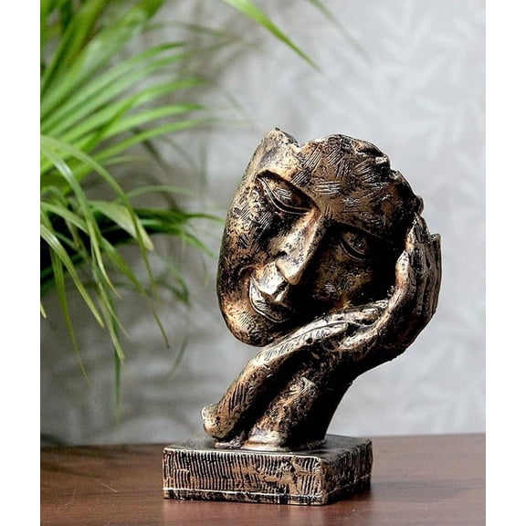 Resin Abstract Face Sculpture – Antique Bronze Artistic Statue on Square Base for Modern Home & Office Décor