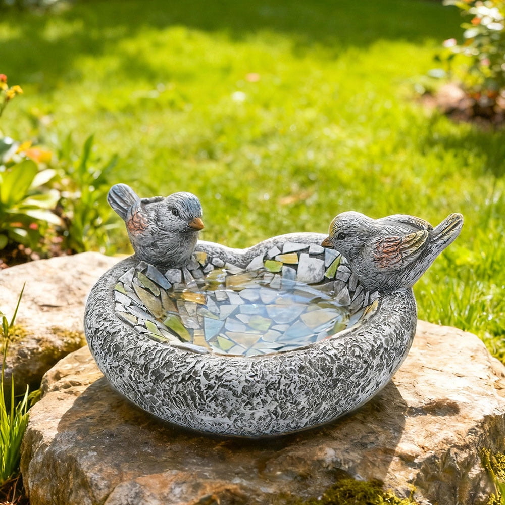 Resin Handicraft Garden Birds Feeder, Small Outdoor Tray Bird Feeders, Wild Birds Feeder Garden Ornament for Outdoor Use in Yards Patios