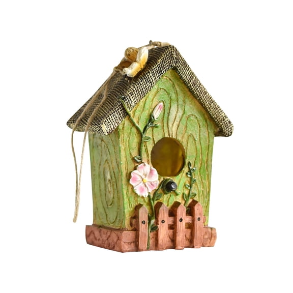 Resin Hanging Bird House, Weatherproof Hummingbird Nest Hut, Breathable Anti-Deform Bird Shelter, Rustic Cabin Style Hanging Decor for Garden Tree Porch Window Outdoor Yard Landscape