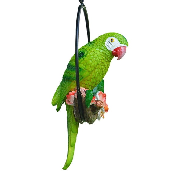 Resin Hanging Parrot Garden Decor, Realistic Artificial Bird Statue for Patio Fence Home Outdoor Yard Art Decoration