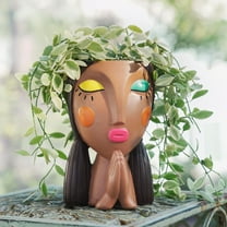 Resin Head Planter Pots for Succulents - Decorative Face Planters with Drainage Holes, Cute Thinking Girl Design for Indoor Plants, Office Desk Decor, and Home Garden Accessories