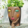 thumbnail image 1 of Resin Head Planter Pots for Succulents - Decorative Face Planters with Drainage Holes, Cute Thinking Girl Design for Indoor Plants, Office Desk Decor, and Home Garden Accessories, 1 of 4
