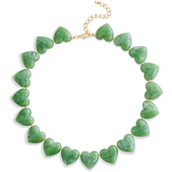 Resin Heart Necklace Vintage Statement Necklace for Women Adjustable Chunky Beads Choker Lightweight Acrylic Jewelry