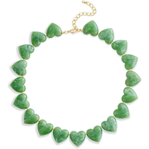 Resin Heart Necklace Vintage Statement Necklace for Women Adjustable Chunky Beads Choker Lightweight Acrylic Jewelry