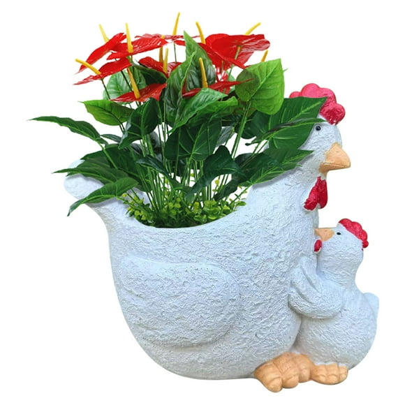 Resin Hen & Chick Garden Statue - Whimsical Farmhouse Decor for Patio/Desktop/Balcony