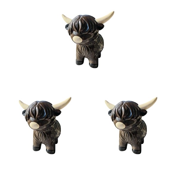 Resin Highland Cow Figurine, 4.3x4 Inch Highlander Cattle Statue, Farmhouse Animal Sculpture for Tiered Trays, Kitchen Decor, Tabletop Display, Cow Lover Gift (Handcrafted Ornament)