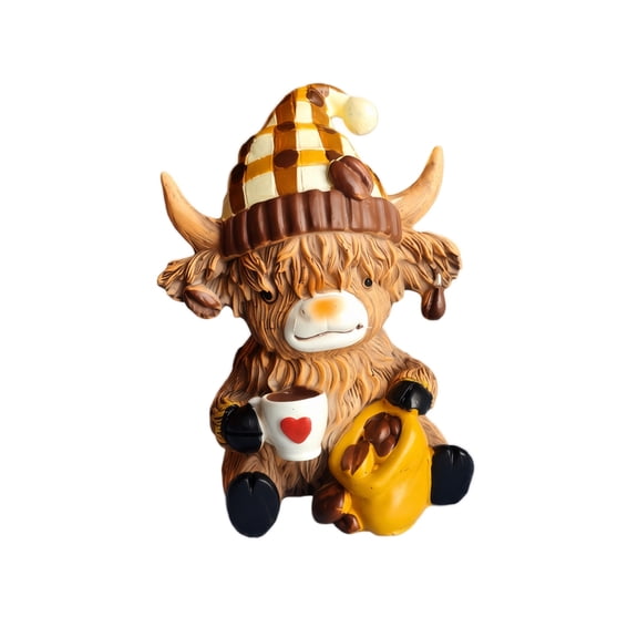 Resin Highland Cow Figurine Statue for Home Decor, Rustic Farmhouse Coffee Table Centerpiece Accent, Cattle Miniature Sculpture Gift for Collectors Display Ornament Shelf Decor