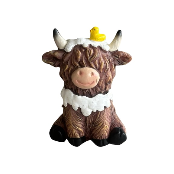 Resin Highland Cow Figurine Whimsical Desktop Decor For Shelf Display And Playful Home Accent