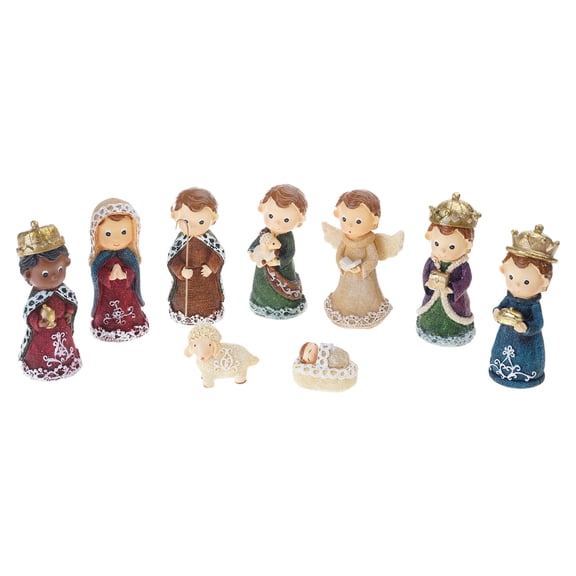 Resin Holy Family Nativity Set with Stable & Donkey, Christmas Tabletop Decoration for Home Decor (115 chars)