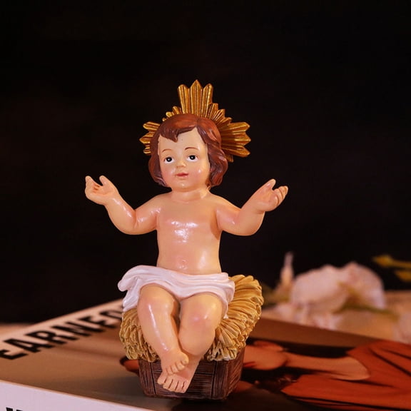 Resin Holy Infant Sculpture Christmas Decoration, Light-Up Desktop Nativity Figurine for Religious Celebration and Festive Home Decor Collectible(B)