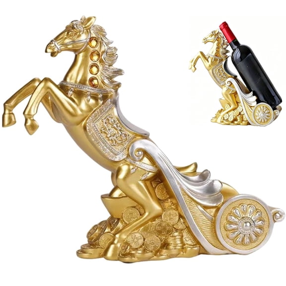 Resin Horse Bottle Holder & Display Stand, Decorative Wine Rack & Horse Statue for Countertop, Home Bar & Kitchen, Unique Animal Decor for Wine Lovers(RL Gold 1 PC)