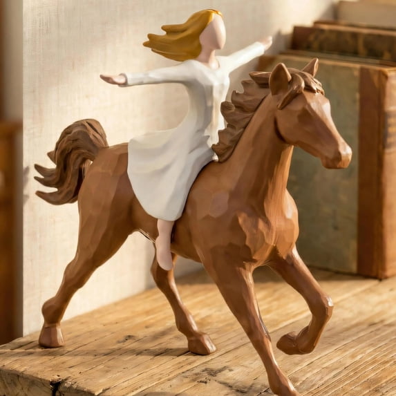 Resin Horse Ornament Girls Riding Horse Figurine Elegant Durable Home Desktop Decoration Perfect Gift for Horse Lovers Children Versatile Shelf Table Decor as show